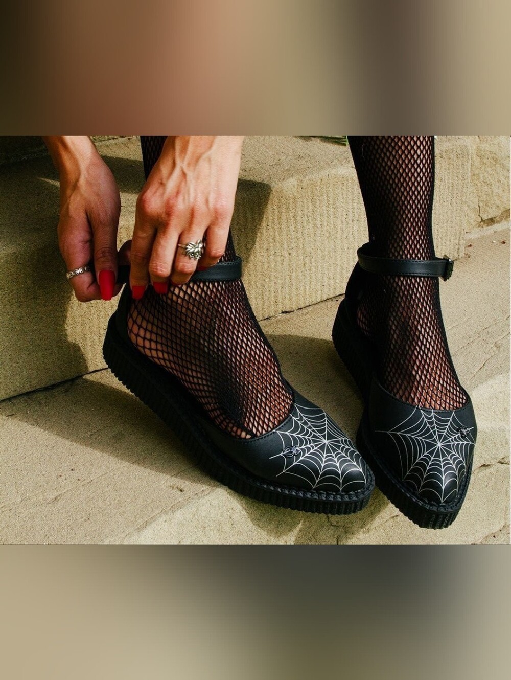 T.U.K. Shoes Black Pointed Spiderweb Glow Sandal